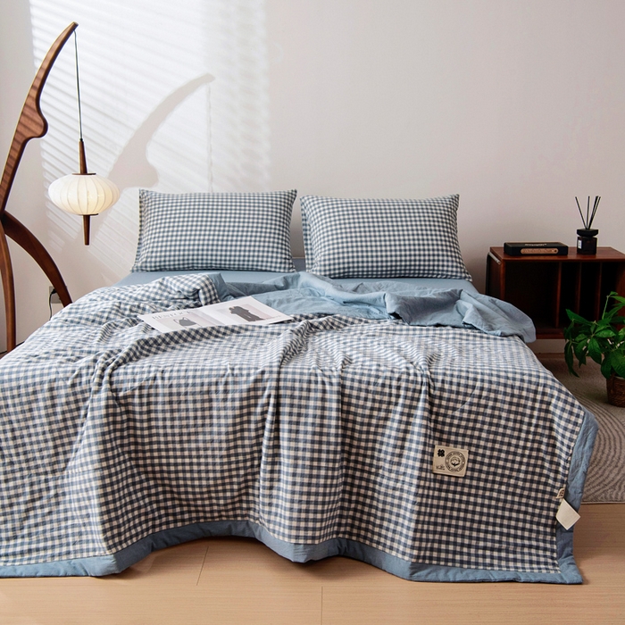 91家纺网 家纺一手货源 找家纺 鑫棉坊 2025新款全棉色织水洗棉A类棉花夏被可机洗空调被四件套床单枕套 欢乐