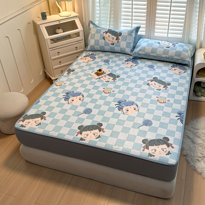 91家纺网 家纺一手货源 找家纺 迪乐妮 2025新款真冰藤印花床笠款凉席 吒儿