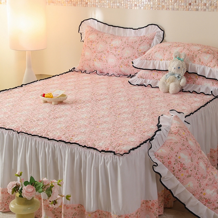 91家纺网 家纺一手货源 找家纺 金盛皇朝 2025新款加厚亲肤床裙夹棉单件三件套四件套韵语花香