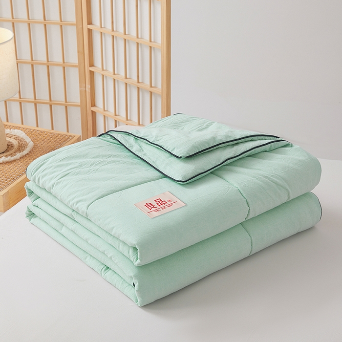 91家纺网 家纺一手货源 找家纺 熙宴家纺 2025新款纯色水洗棉新疆棉花夏被 水绿