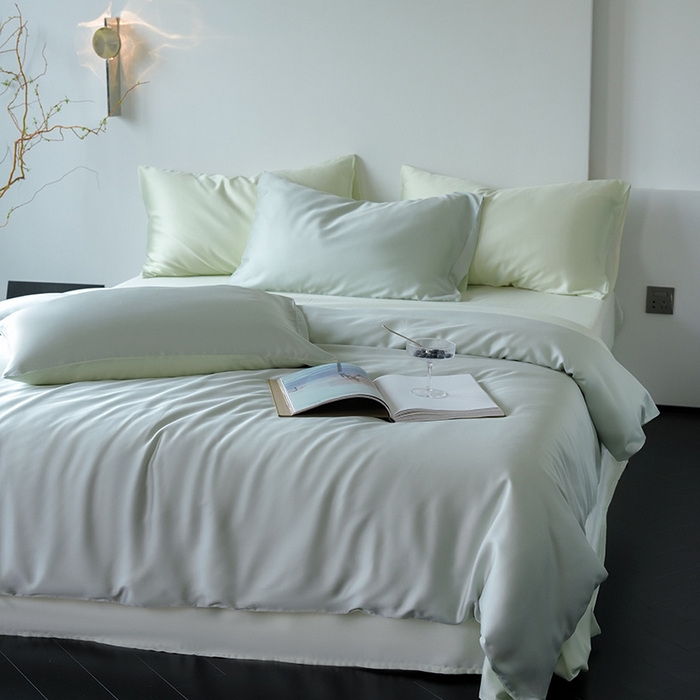 91家纺网 家纺一手货源 找家纺 简纯主义 2025新款60s兰精天丝纯色四件套 豚草