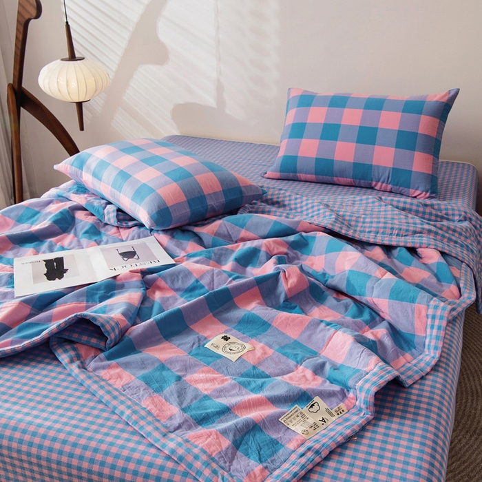 91家纺网 家纺一手货源 找家纺 鑫棉坊 2025新款全棉色织水洗棉A类棉花夏被可机洗空调被四件套床单枕套 福山