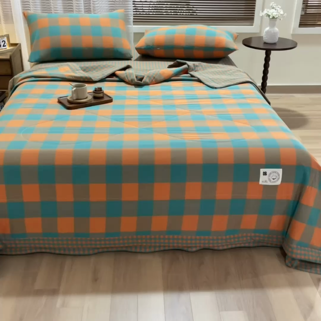 91家纺网 家纺一手货源 找家纺 鑫棉坊 2025新款全棉色织水洗棉A类棉花夏被可机洗空调被四件套床单枕套 北辰