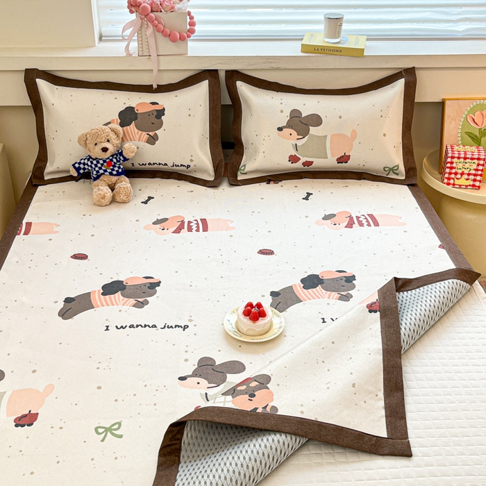 91家纺网 家纺一手货源 找家纺 迪乐妮 2025新款印花真冰藤冰凉席 腊肠狗