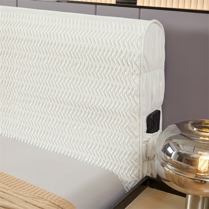 91家纺网 家纺一手货源 找家纺 情恒家纺 2025新款德芙绒工艺款全包床头罩 云朵白