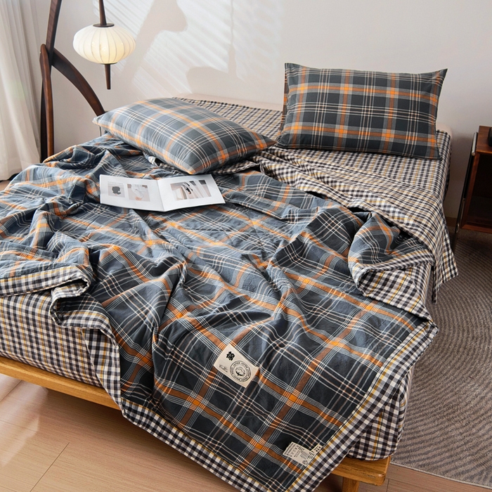 91家纺网 家纺一手货源 找家纺 鑫棉坊 2025新款全棉色织水洗棉A类棉花夏被可机洗空调被四件套床单枕套 伯恩