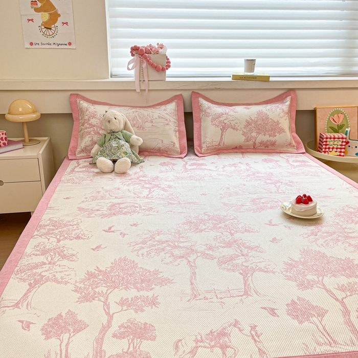 91家纺网 家纺一手货源 找家纺 迪乐妮 2025新款印花真冰藤冰凉席 丛林间