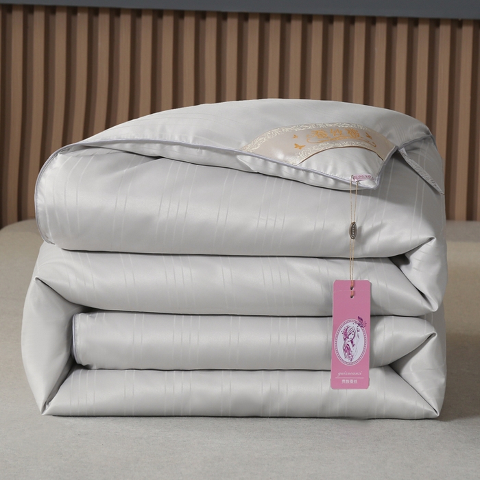 91家纺网 家纺一手货源 找家纺 2025新款全棉缎条贡缎提花被子被芯夏凉被春秋被冬被二合一子母被 灰色