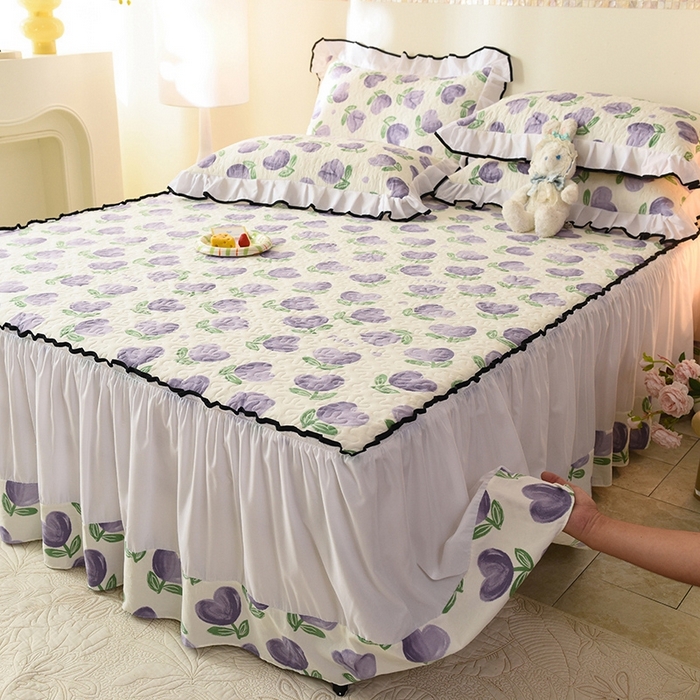 91家纺网 家纺一手货源 找家纺 金盛皇朝 2025新款加厚亲肤床裙夹棉单件三件套四件套南岛小镇