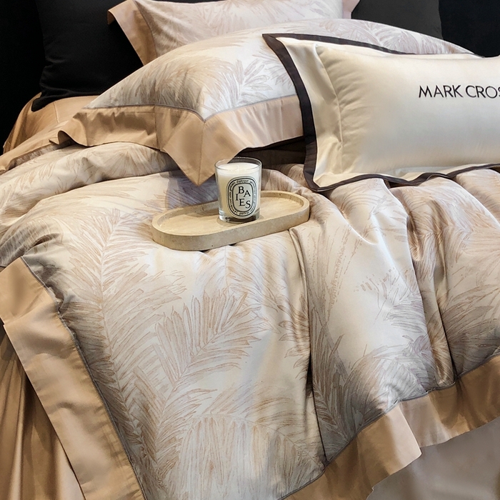 91家纺网 家纺一手货源 找家纺 佳汐蓝2025新款典雅诗意花卉全棉印花四件套券后不低于438/458元 烟火星辰-日落桔