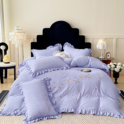 91家纺网 家纺一手货源 找家纺 （总）帝菲妮 2025新款法式韩版高克重超柔水洗棉针织棉糯小棉刺绣四件套-玫瑰花语