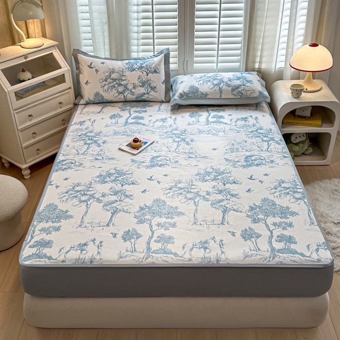 91家纺网 家纺一手货源 找家纺 （总）迪乐妮 2025新款真冰藤印花床笠款凉席