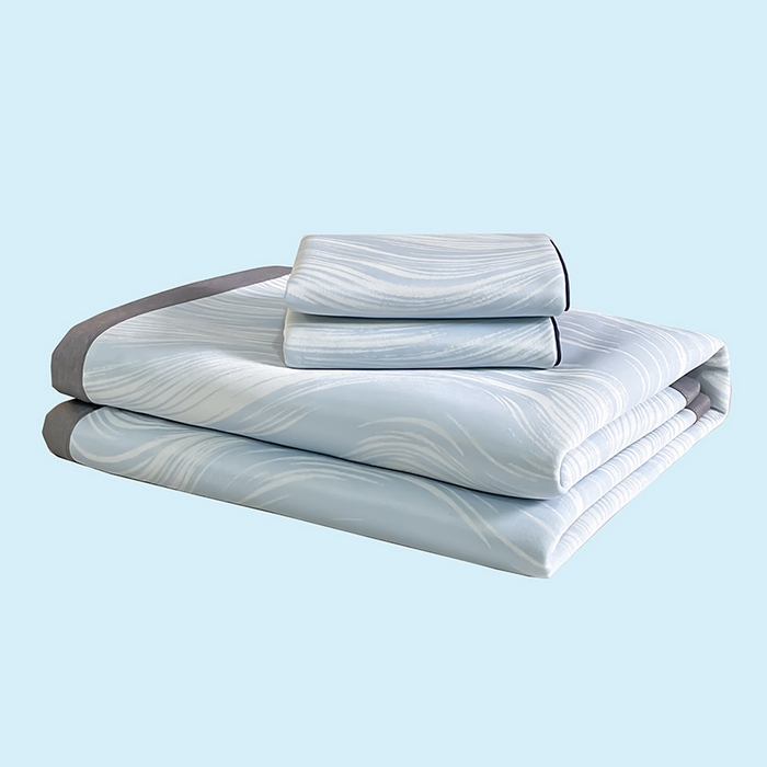 91家纺网 家纺一手货源 找家纺 锦罗绣 2025春夏新款PE中分子凉感提花软凉席席子 极简主义-蓝 床单款