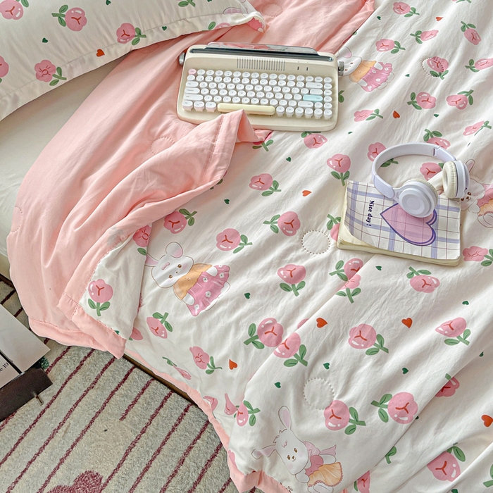 91家纺网 家纺一手货源 找家纺 富艺隆 2025新款水洗棉双层纱夏被 曼塔玫瑰