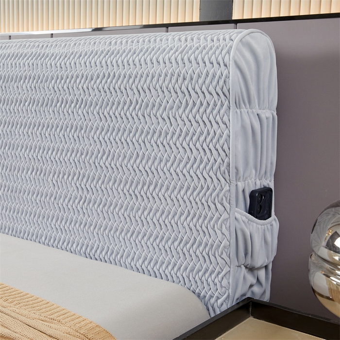 91家纺网 家纺一手货源 找家纺 情恒家纺 2025新款德芙绒工艺款全包床头罩 流光银