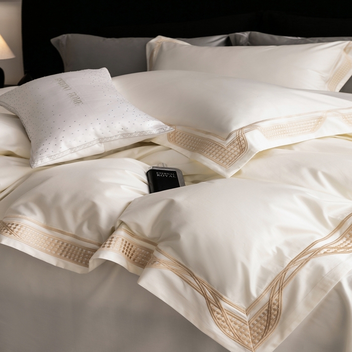 91家纺网 家纺一手货源 找家纺 馨蕊家居 2025春夏新品100s高奢典藏简约全棉系列 棉凯伦-月光白