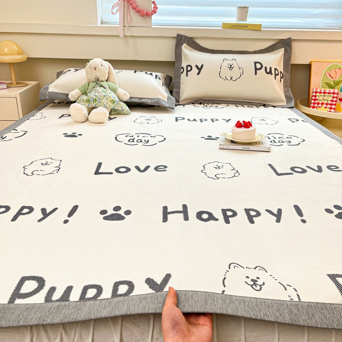 91家纺网 家纺一手货源 找家纺 迪乐妮 2025新款印花真冰藤冰凉席 快乐小狗