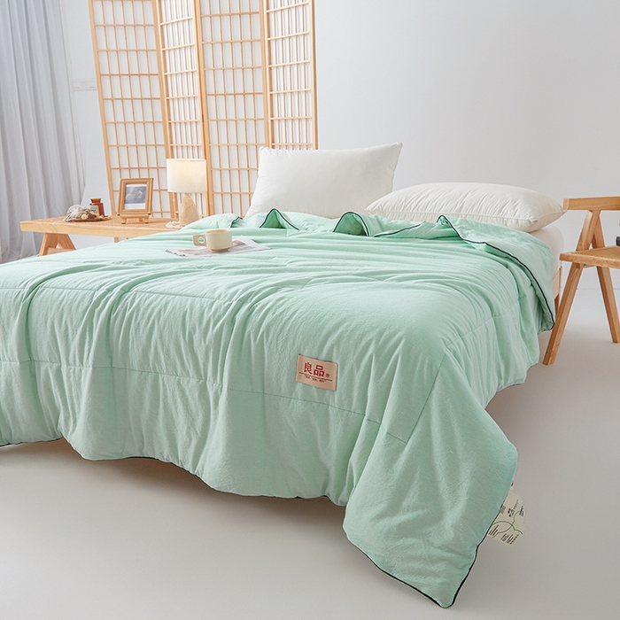 91家纺网 家纺一手货源 找家纺 熙宴家纺 2025新款纯色水洗棉新疆棉花夏被 水绿
