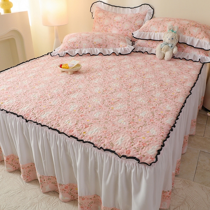 91家纺网 家纺一手货源 找家纺 金盛皇朝 2025新款加厚亲肤床裙夹棉单件三件套四件套韵语花香