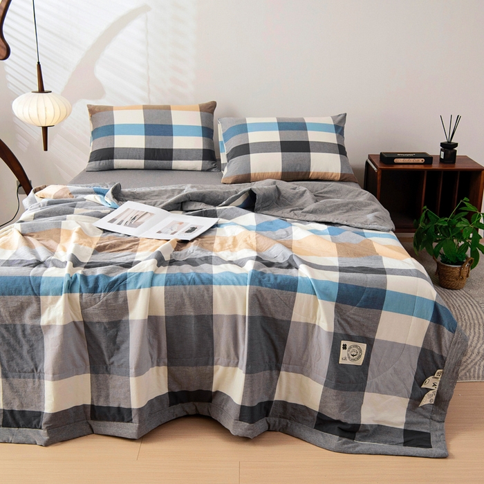 91家纺网 家纺一手货源 找家纺 鑫棉坊 2025新款全棉色织水洗棉A类棉花夏被可机洗空调被四件套床单枕套 布丁