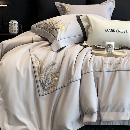 佳汐蓝2025新款清雅自然刺绣黄金棉系列四件套价格表券后不低于498/518元 椿野初见-烟雾紫