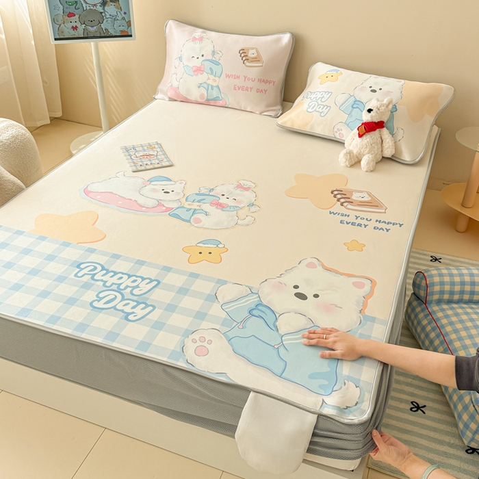 91家纺网 家纺一手货源 找家纺 慕尚家纺 2025新款凉感卡通工艺席床笠-圆满