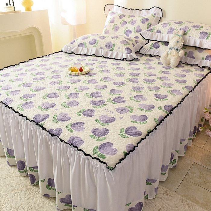 91家纺网 家纺一手货源 找家纺 金盛皇朝 2025新款加厚亲肤床裙夹棉单件三件套四件套南岛小镇