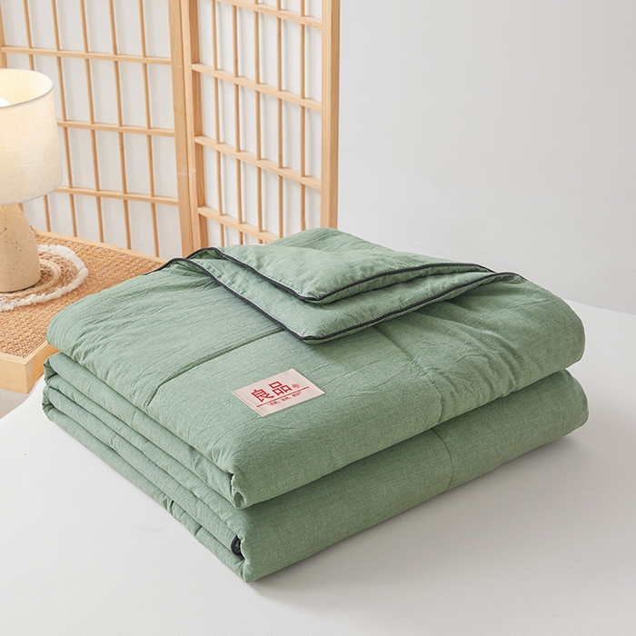 91家纺网 家纺一手货源 找家纺 熙宴家纺 2025新款纯色水洗棉新疆棉花夏被 青绿