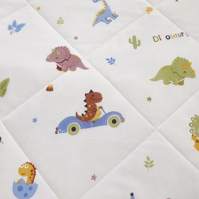 91家纺网 家纺一手货源 找家纺 丝涟家居 2025新款A类卡通小清新双面印花凉感丝夏被恐龙乐园