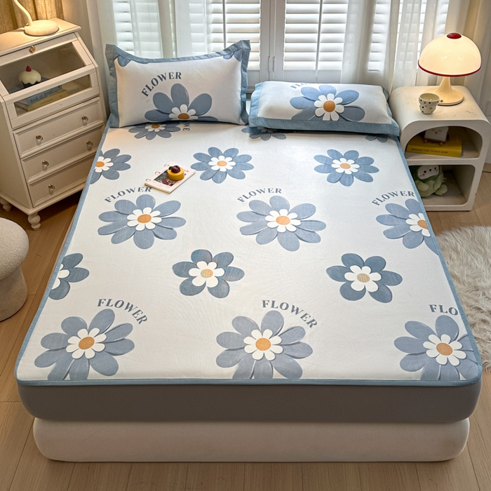 91家纺网 家纺一手货源 找家纺 迪乐妮 2025新款真冰藤印花床笠款凉席 花语