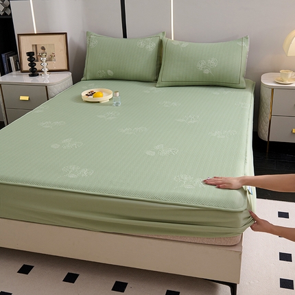 91家纺网 家纺一手货源 找家纺 席之家 2025新款3D冰感床笠款豆豆席 床笠-茶花之恋-水绿