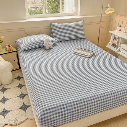 爱彼2025款新款热门老粗布床笠凉席席子 老粗布床笠-暖阳-天蓝格