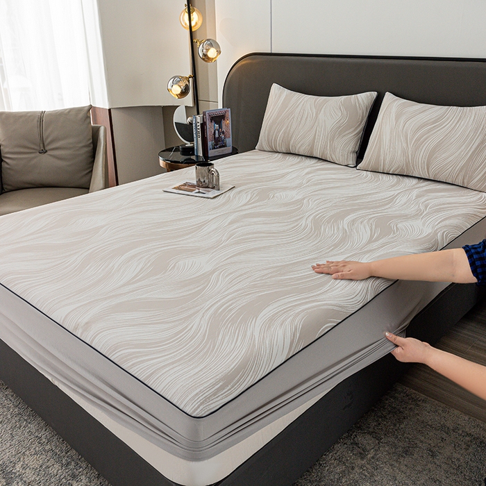 91家纺网 家纺一手货源 找家纺 锦罗绣 2025春夏新款PE中分子凉感提花软凉席席子 极简主义-香槟 床笠款