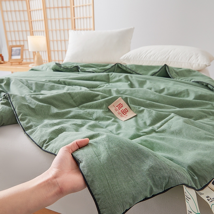 91家纺网 家纺一手货源 找家纺 熙宴家纺 2025新款纯色水洗棉新疆棉花夏被 青绿