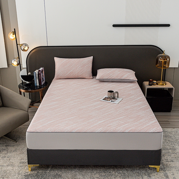 91家纺网 家纺一手货源 找家纺 锦罗绣 2025春夏新款PE中分子凉感提花软凉席席子 极简主义-粉 床笠款