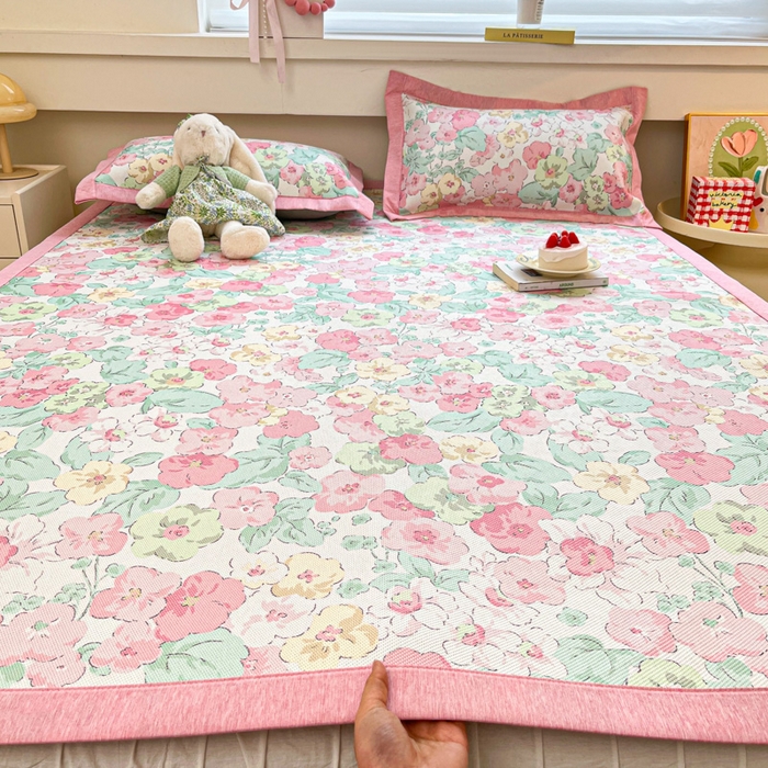 91家纺网 家纺一手货源 找家纺 迪乐妮 2025新款印花真冰藤冰凉席 繁花