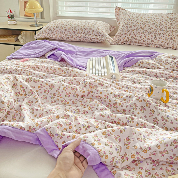 91家纺网 家纺一手货源 找家纺 富艺隆 2025新款水洗棉双层纱夏被 久期诗华紫