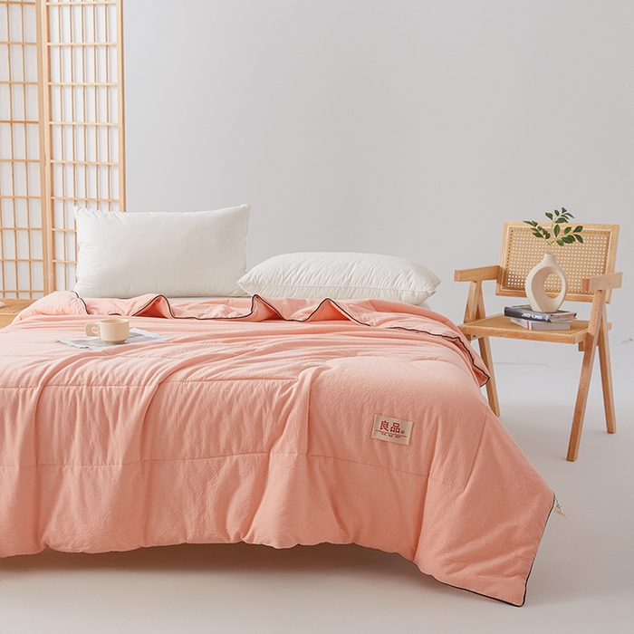 91家纺网 家纺一手货源 找家纺 熙宴家纺 2025新款纯色水洗棉新疆棉花夏被 粉玉