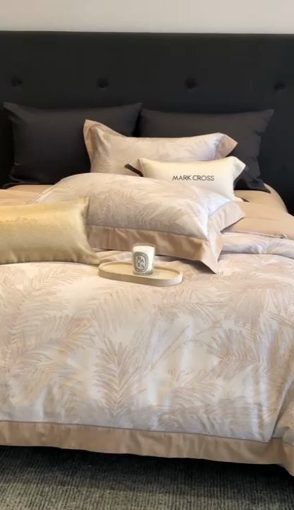 91家纺网 家纺一手货源 找家纺 佳汐蓝2025新款典雅诗意花卉全棉印花四件套券后不低于438/458元 烟火星辰-日落桔