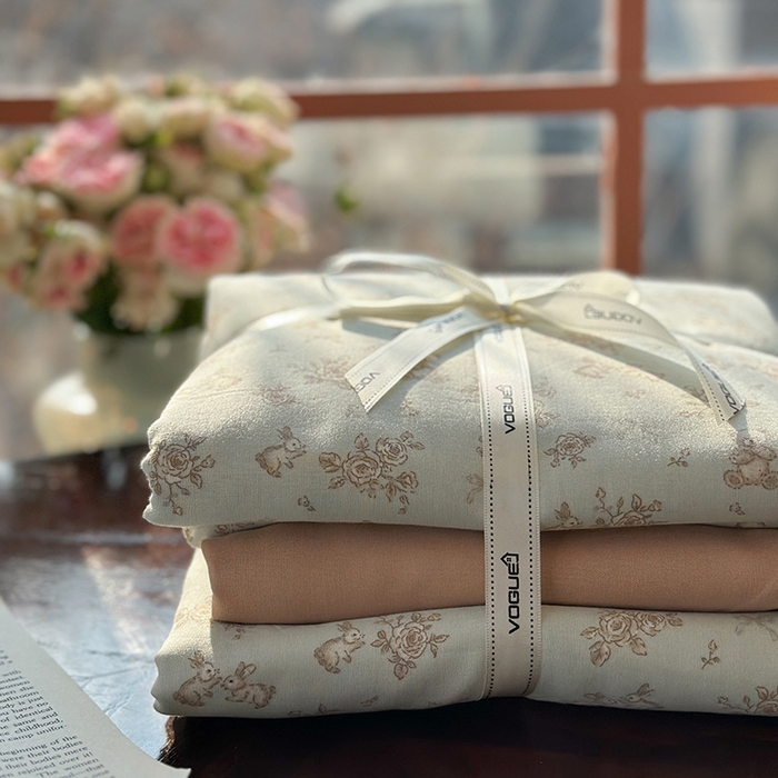 91家纺网 家纺一手货源 找家纺 麦伦家居 2025新款全棉有氧双层纱简约款系列四件套 半亩花田