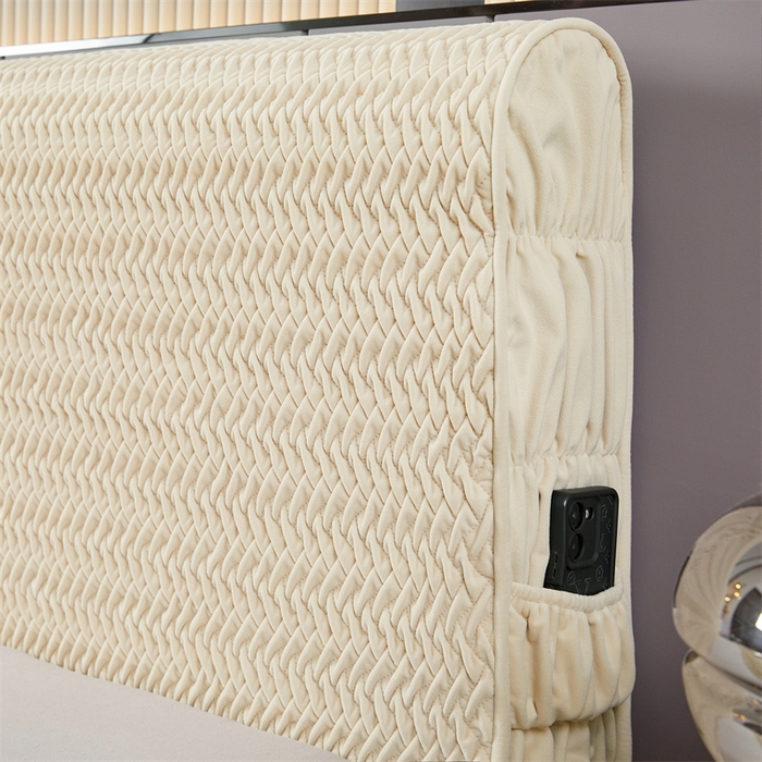 91家纺网 家纺一手货源 找家纺 情恒家纺 2025新款德芙绒工艺款全包床头罩 奶油白