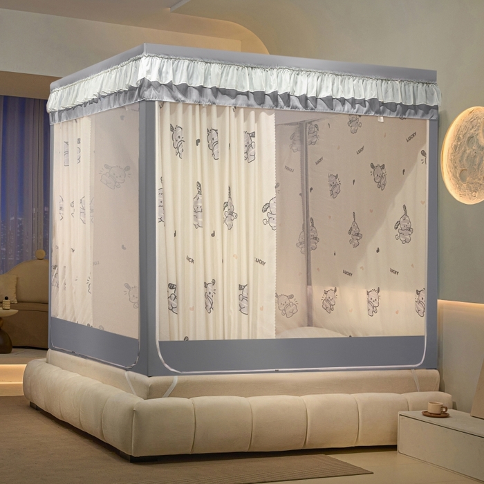 91家纺网 家纺一手货源 找家纺 冉美家纺  2025新款U型遮光方顶坐床蚊帐 帕帕狗-灰