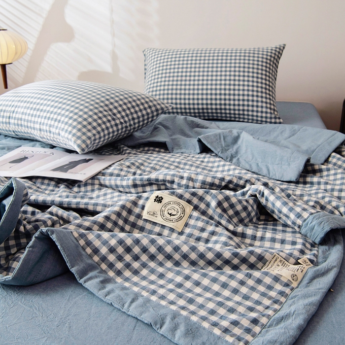 91家纺网 家纺一手货源 找家纺 鑫棉坊 2025新款全棉色织水洗棉A类棉花夏被可机洗空调被四件套床单枕套 欢乐