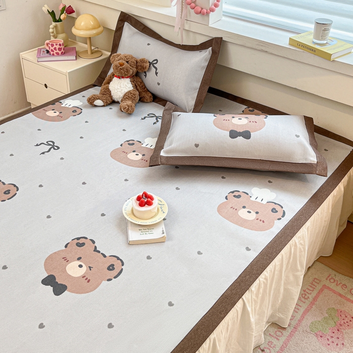 91家纺网 家纺一手货源 找家纺 迪乐妮 2025新款印花真冰藤冰凉席 爱心熊