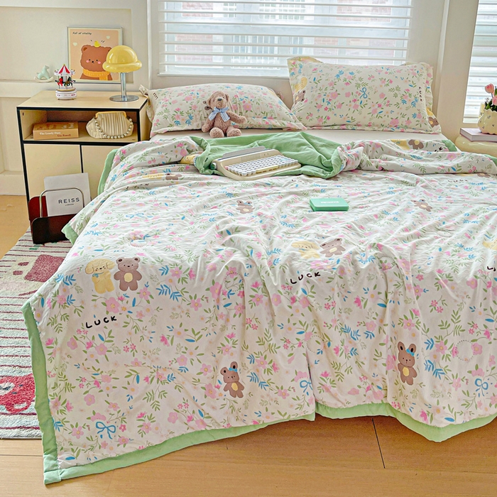 91家纺网 家纺一手货源 找家纺 富艺隆 2025新款水洗棉双层纱夏被 静谧