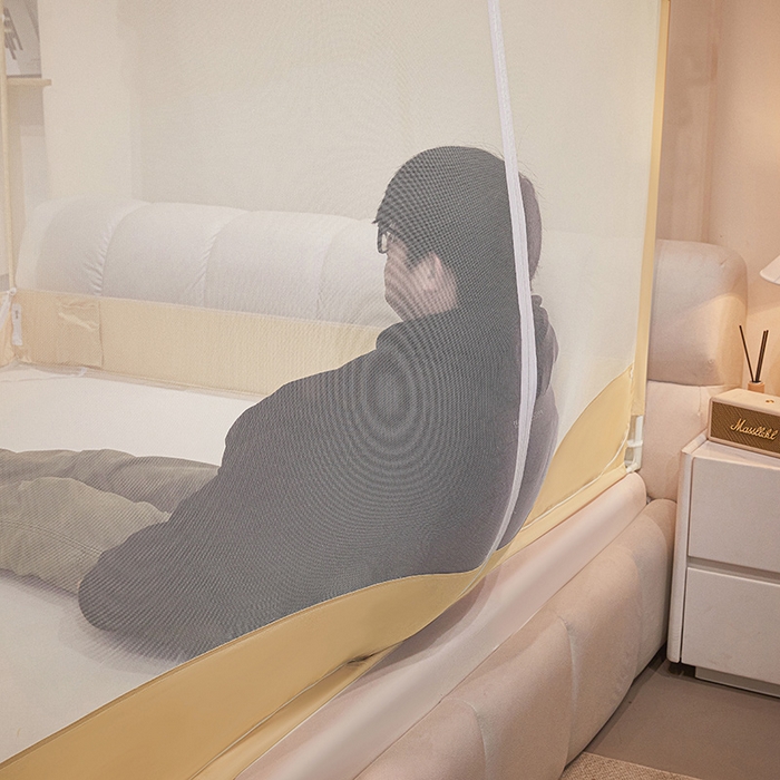 91家纺网 家纺一手货源 找家纺 冉美家纺  2025新款T+U门坐床蚊帐 夏茵-卡其