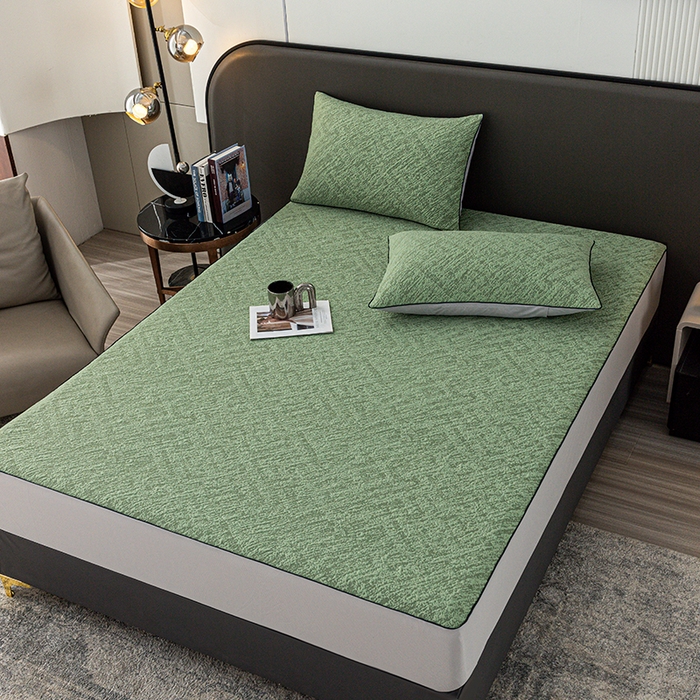 91家纺网 家纺一手货源 找家纺 锦罗绣 2025春夏新款PE中分子凉感提花软凉席席子 流金岁月-绿 床笠款