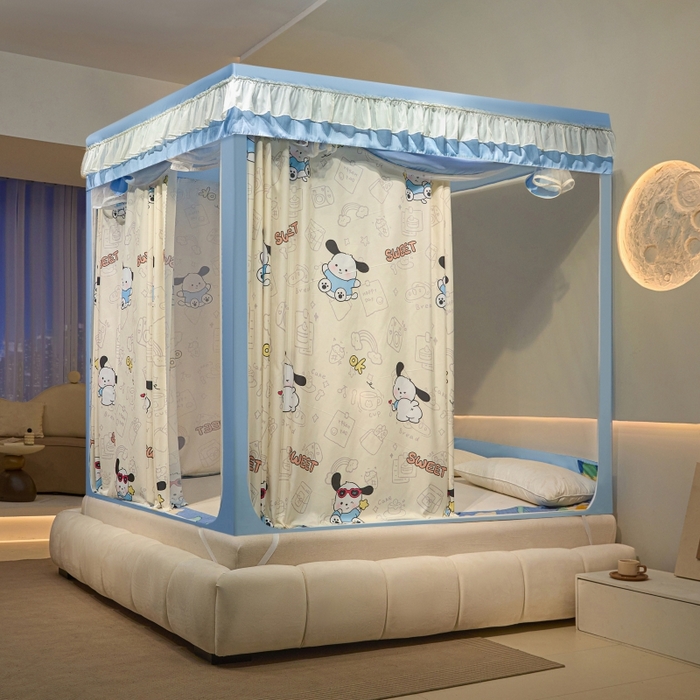 91家纺网 家纺一手货源 找家纺 冉美家纺  2025新款U型遮光方顶坐床蚊帐 帕帕狗-蓝