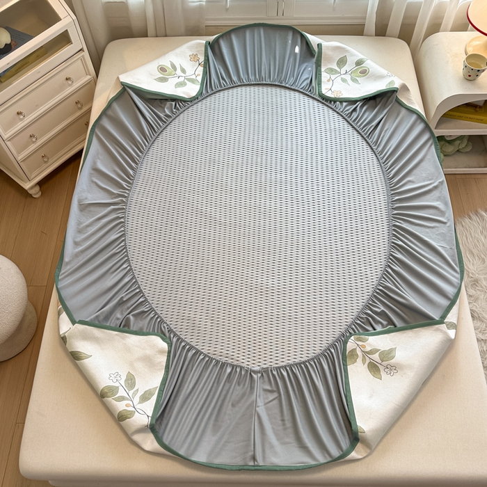 91家纺网 家纺一手货源 找家纺 迪乐妮 2025新款真冰藤印花床笠款凉席 牛油果