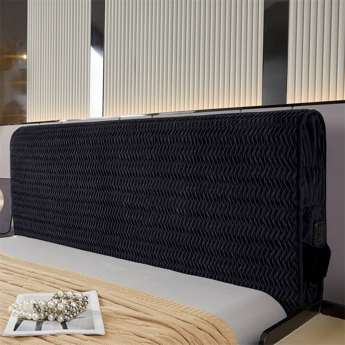 91家纺网 家纺一手货源 找家纺 情恒家纺 2025新款德芙绒工艺款全包床头罩 极简黑